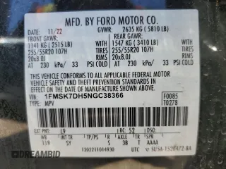 2022 Ford Explorer XLT z VIN 1FMSK7DH5NGC38366, wystawiony jako Copart lot #56390465 z przebiegiem 24 909 mil mil oraz Szkoda całkowita • Salvage title. Historia ofert i sprzedaży dostępna na DreamBid. Obrazek 14.