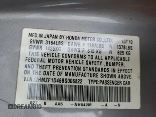 2011 Honda CR-Z with VIN JHMZF1D46BS006822, listed as a Copart auction lot 76796874 with 155,814 mi miles and Salvage Title. Bid and sale history available at carsss.com. Image 12.