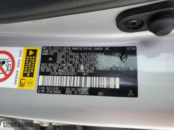 2010 Lexus RX 350 with VIN 2T2ZK1BA7AC020973, listed as a Copart auction lot 52363895 with 202,235 mi miles and Salvage Title. Bid and sale history available at carsss.com. Image 13.