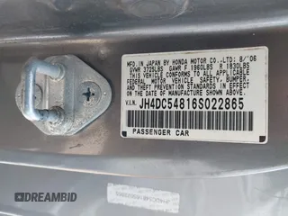 2006 Acura RSX с VIN JH4DC54816S022865, выставлен на аукционе IAAI как лот 42565966 с пробегом Не указан миль и . История ставок и продаж доступна на DreamBid. Изображение 9.