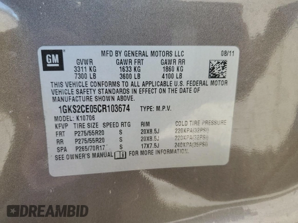 2012 GMC Yukon SLT with VIN 1GKS2CE05CR103674, listed as a Copart auction lot 50557275 with 206,664 mi miles and Salvage Title. Bid and sale history available at carsss.com. Image 13.