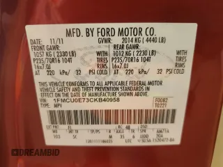 2012 Ford Escape Limited with VIN 1FMCU0E73CKB40958, listed as a Copart auction lot 55234405 with 116,664 mi miles and Salvage Title. Bid and sale history available at DreamBid. Image 13.
