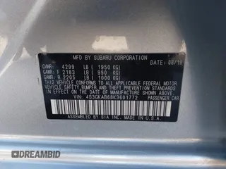 2019 Subaru Impreza z VIN 4S3GKAB68K3601772, wystawiony jako IAAI lot #41413804 z przebiegiem 40 003 mil mil oraz . Historia ofert i sprzedaży dostępna na DreamBid. Obrazek 9.