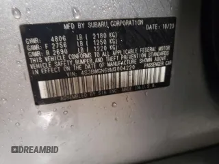 2021 Subaru Legacy Limited XT with VIN 4S3BWGN68M3004220, listed as a Copart auction lot 87607195 with 62,405 mi miles and Salvage title. Bid and sale history available at DreamBid. Image 12.