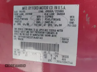 2003 Ford Ranger XL Fleet с VIN 1FTYR15E33TA40143, выставлен на аукционе IAAI как лот 42382610 с пробегом 144 994 миль миль и . История ставок и продаж доступна на DreamBid. Изображение 9.