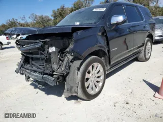2023 Chevrolet Tahoe Premier with VIN 1GNSKSKD8PR102030, listed as a Copart auction lot 46976465 with 121,112 mi miles and Salvage Title. Bid and sale history available at carsss.com. Image 1.