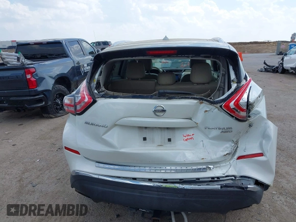 2015 Nissan Murano SL z VIN 5N1AZ2MH5FN213233, wystawiony jako IAAI lot #41869124 z przebiegiem 125 104 mil mil oraz . Historia ofert i sprzedaży dostępna na DreamBid. Obrazek 6.