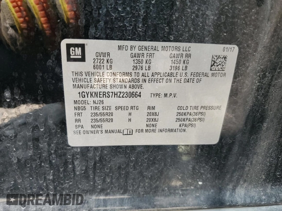 2017 Cadillac XT5 Premium Luxury AWD with VIN 1GYKNERS7HZ230664, listed as a Copart auction lot 70608044 with 70,806 mi miles and Salvage Title. Bid and sale history available at carsss.com. Image 12.