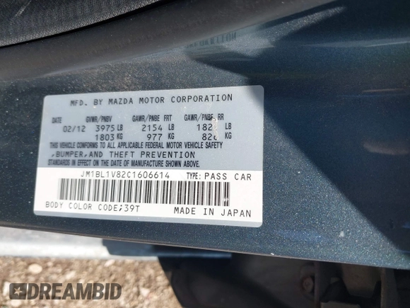 2012 Mazda Mazda3 i Touring with VIN JM1BL1V82C1606614, listed as a IAAI auction lot 41861558 with Not Provided miles. Bid and sale history available at carsss.com. Image 9.