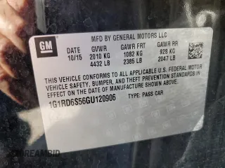 2016 Chevrolet Volt Premier with VIN 1G1RD6S56GU120906, listed as a Copart auction lot 65921152 with 128,137 mi miles. Bid and sale history available at carsss.com. Image 10.