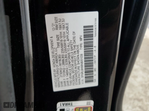 2022 Honda Odyssey Touring with VIN 5FNRL6H88NB051038, listed as a Copart auction lot 56995315 with 108,534 mi miles and Salvage title. Bid and sale history available at DreamBid. Image 14.