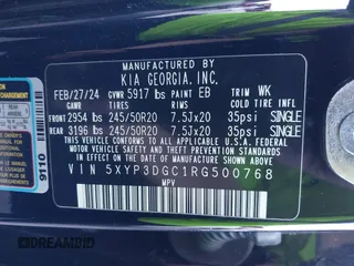 2024 Kia Telluride EX X-Line with VIN 5XYP3DGC1RG500768, listed as a IAAI auction lot 41587785 with 11,797 mi miles and . Bid and sale history available at DreamBid. Image 9.
