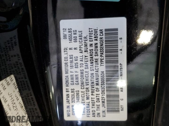2012 Honda CR-Z EX z VIN JHMZF1D63CS005534, wystawiony jako Copart lot #50349285 z przebiegiem 44 335 mil mil oraz Czysty tytuł • Clean title. Historia ofert i sprzedaży dostępna na DreamBid. Obrazek 12.