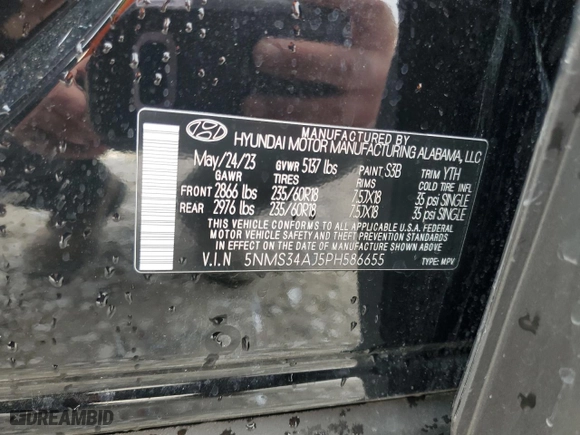 2023 Hyundai Santa Fe SEL with VIN 5NMS34AJ5PH586655, listed as a Copart auction lot 84295574 with 31,142 mi miles and Salvage Title. Bid and sale history available at carsss.com. Image 14.