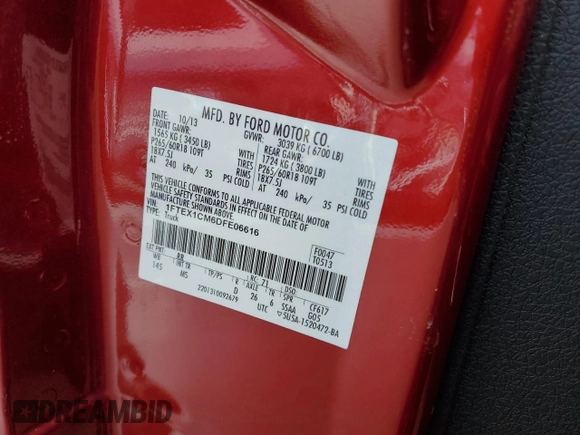 2013 Ford F-150 XL with VIN 1FTEX1CM6DFE06616, listed as a Copart auction lot 85046474 with 60,031 mi miles and Salvage Title. Bid and sale history available at carsss.com. Image 12.