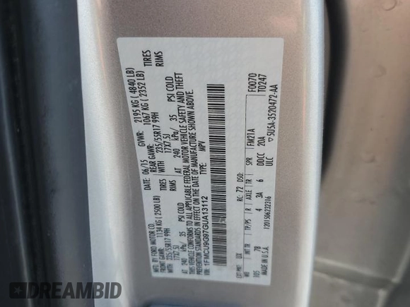 2016 Ford Escape SE with VIN 1FMCU9G97GUA13112, listed as a Copart auction lot 52280565 with 171,722 mi miles and Salvage Title. Bid and sale history available at DreamBid. Image 15.
