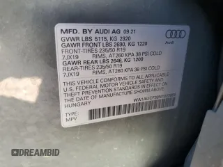 2022 Audi Q3 Premium with VIN WA1AUCF38N1023856, listed as a Copart auction lot 54484245 with 36,161 mi miles and Salvage Title. Bid and sale history available at DreamBid. Image 13.