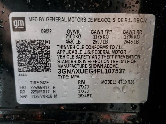 2023 Chevrolet Equinox LT with VIN 3GNAXUEG4PL107537, listed as a Copart auction lot 52333615 with 46,824 mi miles and Salvage Title. Bid and sale history available at DreamBid. Image 15.