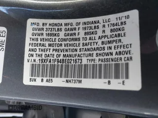 2011 Honda Civic EX-L with VIN 19XFA1F94BE021673, listed as a IAAI auction lot 41384333 with 244,189 mi miles and . Bid and sale history available at DreamBid. Image 9.