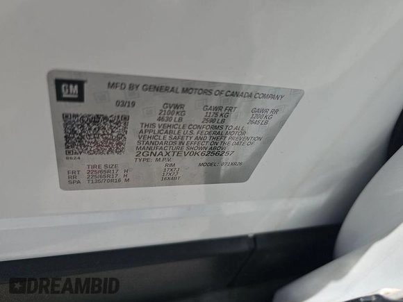 2019 Chevrolet Equinox LT с VIN 2GNAXTEV0K6256257, выставлен на аукционе IAAI как лот 42566405 с пробегом 80 805 миль миль и . История ставок и продаж доступна на DreamBid. Изображение 18.