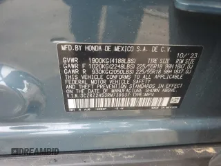 2024 Honda HR-V Sport with VIN 3CZRZ2H53RM738937, listed as a Copart auction lot 55918195 with 37,970 mi miles and Salvage title. Bid and sale history available at DreamBid. Image 12.