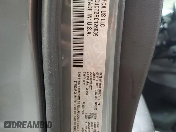2024 Dodge Durango R/T Plus with VIN 1C4SDJCT2RC126039, listed as a Copart auction lot 51129385 with 29,392 mi miles and Non Repairable. Bid and sale history available at DreamBid. Image 13.