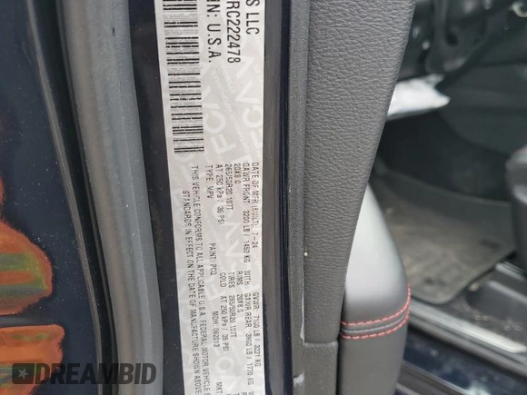 2024 Dodge Durango R/T Plus with VIN 1C4SDJCT4RC222478, listed as a Copart auction lot 52792695 with 18,989 mi miles and Salvage title. Bid and sale history available at DreamBid. Image 15.