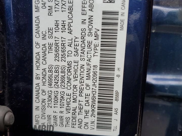 2018 Honda CR-V LX with VIN 2HKRW6H37JH209618, listed as a Copart auction lot 47320465 with 73,604 mi miles and Salvage Title. Bid and sale history available at carsss.com. Image 13.