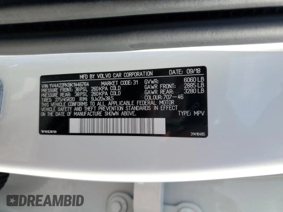 2019 Volvo XC90 Momentum с VIN YV4A22PK8K1446764, выставлен на аукционе Copart как лот 51495615 с пробегом 74 197 миль миль и Чистый • Clean title. История ставок и продаж доступна на DreamBid. Изображение 13.