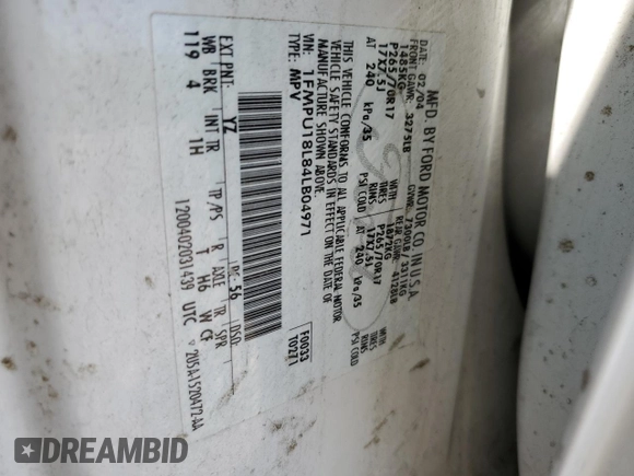 2004 Ford Expedition Eddie Bauer с VIN 1FMPU18L84LB04971, выставлен на аукционе Copart как лот 60766145 с пробегом 247 794 миль миль и Чистый • Clean title. История ставок и продаж доступна на DreamBid. Изображение 13.