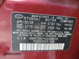 2009 Hyundai Azera Limited with VIN KMHFC46F49A358970, listed as a Copart auction lot 82125714 with 208,090 mi miles and Salvage Title. Bid and sale history available at DreamBid. Image 12.