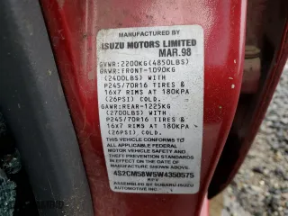 1998 Isuzu Rodeo S with VIN 4S2CM58W5W4350575, listed as a Copart auction lot 84537714 with 215,573 mi miles and Salvage Title. Bid and sale history available at carsss.com. Image 15.