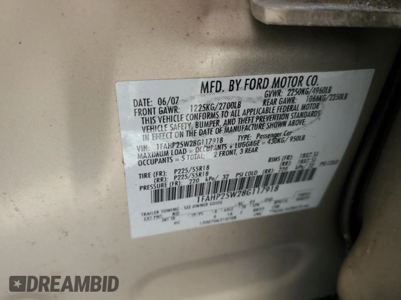 2008 Ford Taurus Limited with VIN 1FAHP25W28G117918, listed as a Copart auction lot 63484803 with 74,470 mi miles and Salvage Title. Bid and sale history available at carsss.com. Image 14.