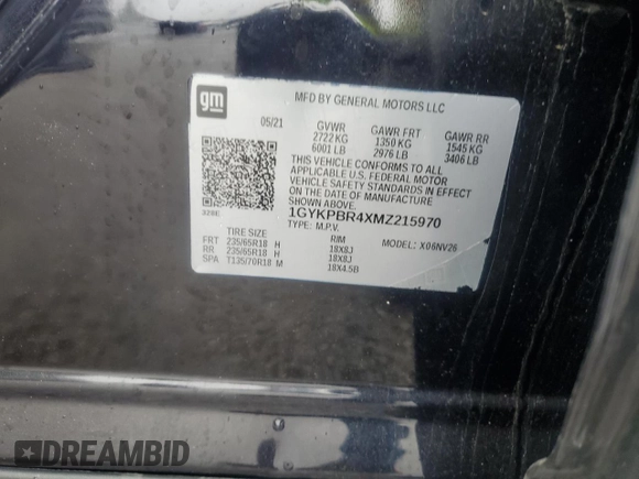 2021 Cadillac XT6 AWD Luxury with VIN 1GYKPBR4XMZ215970, listed as a Copart auction lot 56762225 with 47,800 mi miles and Salvage title. Bid and sale history available at DreamBid. Image 14.