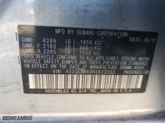 2017 Subaru Impreza Premium with VIN 4S3GKAB60H3622303, listed as a Copart auction lot 87484024 with 112,314 mi miles and Salvage Title. Bid and sale history available at carsss.com. Image 14.