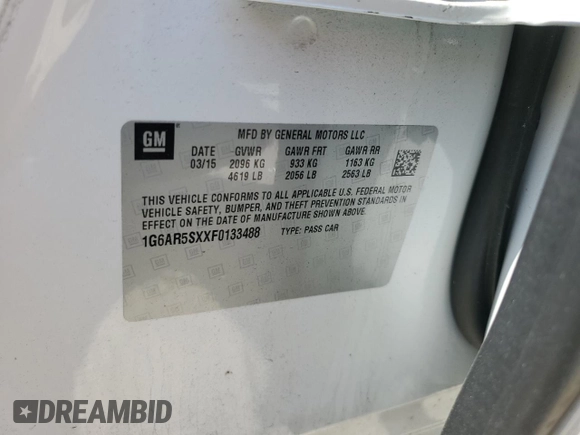 2015 Cadillac CTS Luxury RWD with VIN 1G6AR5SXXF0133488, listed as a Copart auction lot 55805034 with 26,914 mi miles and Non Repairable. Bid and sale history available at DreamBid. Image 13.