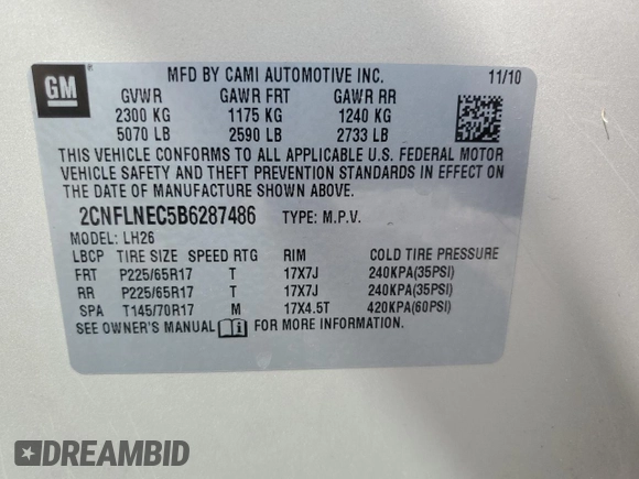 2011 Chevrolet Equinox 2LT z VIN 2CNFLNEC5B6287486, wystawiony jako Copart lot #51584165 z przebiegiem 122 791 mil mil oraz Szkoda całkowita • Salvage title. Historia ofert i sprzedaży dostępna na DreamBid. Obrazek 13.