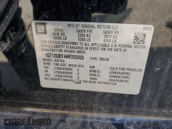 2017 GMC Sierra 2500HD Denali z VIN 1GT12UEY4HF203003, wystawiony jako Copart lot #55095115 z przebiegiem 172 926 mil mil oraz Szkoda całkowita • Salvage title. Historia ofert i sprzedaży dostępna na DreamBid. Obrazek 12.