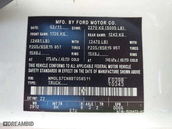2011 Ford Transit Connect XL with VIN NM0LS7CN8BT058511, listed as a IAAI auction lot 41859024 with 180,227 mi miles. Bid and sale history available at carsss.com. Image 9.