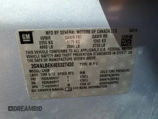 2014 Chevrolet Equinox LT with VIN 2GNALBEK4E6327430, listed as a Copart auction lot 54196985 with 63,170 mi miles and Salvage Title. Bid and sale history available at DreamBid. Image 15.