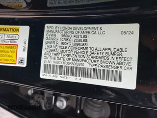2024 Honda Accord EX with VIN 1HGCY1F35RA062810, listed as a IAAI auction lot 41944178 with 10,424 mi miles and . Bid and sale history available at DreamBid. Image 9.