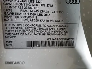 2025 Audi Q5 Premium with VIN WA1ABAFY5S2043719, listed as a Copart auction lot 57621145 with Not provided miles and Salvage title. Bid and sale history available at DreamBid. Image 13.