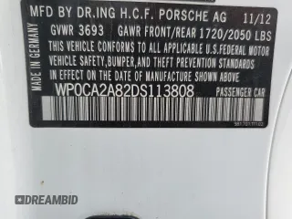 2013 Porsche Boxster с VIN WP0CA2A82DS113808, выставлен на аукционе Copart как лот 86105554 с пробегом 58 526 миль миль и Списание • Salvage title. История ставок и продаж доступна на DreamBid. Изображение 13.