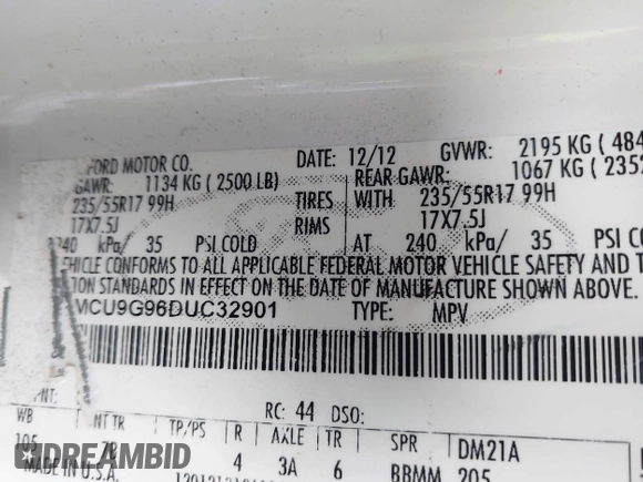 2013 Ford Escape SE with VIN 1FMCU9G96DUC32901, listed as a IAAI auction lot 41852421 with 999,999 mi miles. Bid and sale history available at carsss.com. Image 9.