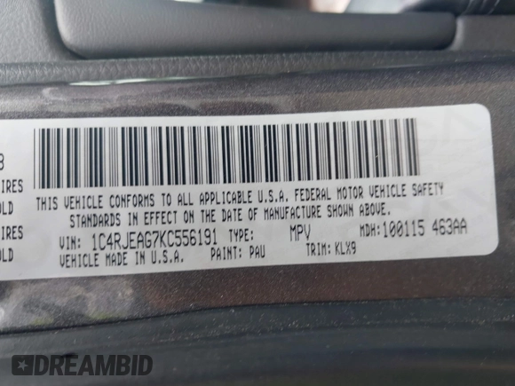 2019 Jeep Grand Cherokee Altitude with VIN 1C4RJEAG7KC556191, listed as a IAAI auction lot 42160524 with 96,373 mi miles and . Bid and sale history available at DreamBid. Image 9.