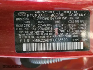 2023 Hyundai Kona SE with VIN KM8K22AB3PU028520, listed as a Copart auction lot 54445485 with 43,918 mi miles and Salvage Title. Bid and sale history available at carsss.com. Image 12.