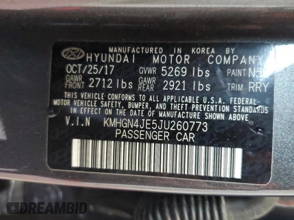 2018 Genesis G80 3.8L with VIN KMHGN4JE5JU260773, listed as a Copart auction lot 73008914 with 44,306 mi miles and Salvage Title. Bid and sale history available at carsss.com. Image 12.
