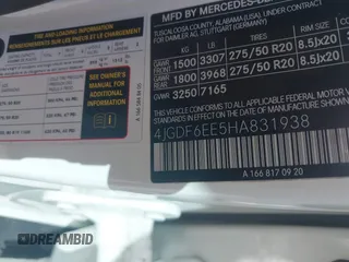 2017 Mercedes-Benz GLS 450 z VIN 4JGDF6EE5HA831938, wystawiony jako IAAI lot #41857010 z przebiegiem Nie podano mil oraz . Historia ofert i sprzedaży dostępna na DreamBid. Obrazek 9.