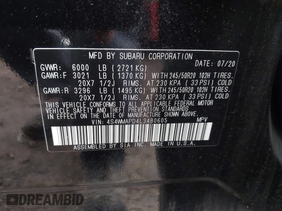 2020 Subaru Ascent Limited z VIN 4S4WMAPD4L3480605, wystawiony jako IAAI lot #42497524 z przebiegiem 71 241 mil mil oraz . Historia ofert i sprzedaży dostępna na DreamBid. Obrazek 9.