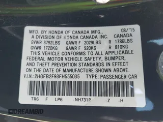 2015 Honda Civic EX-L z VIN 2HGFB2F93FH555035, wystawiony jako IAAI lot #42152303 z przebiegiem 86 775 mil mil oraz . Historia ofert i sprzedaży dostępna na DreamBid. Obrazek 9.